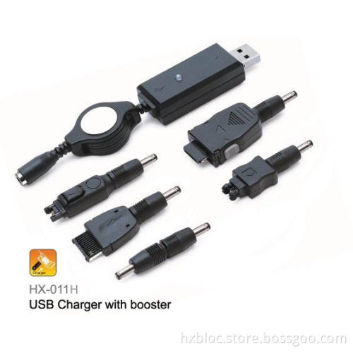 Retractable USB charger with booster